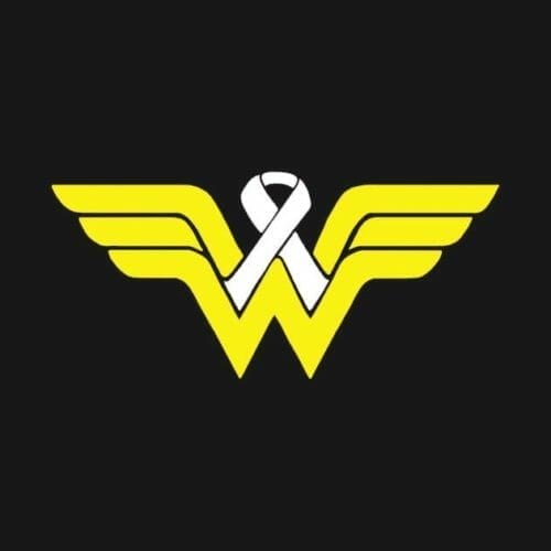 Wonder Woman logo with cancer ribbon